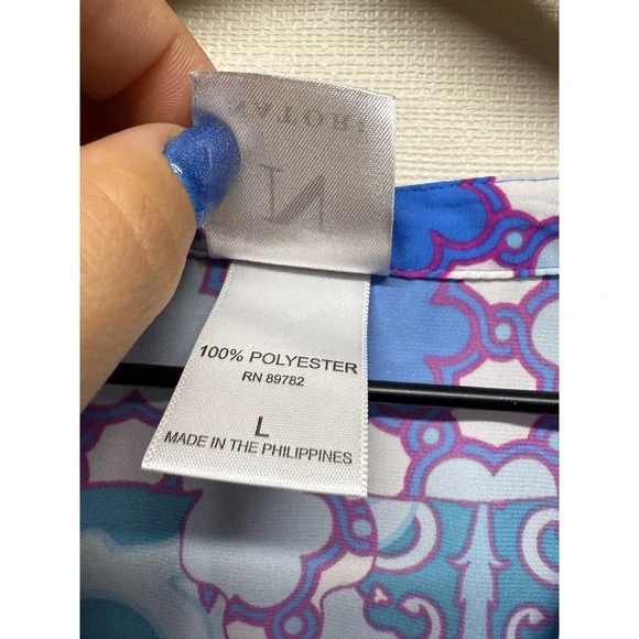 Natori Caftan Dress Women Sz L Artsy Floral Blue Satin Maxi‎ V-Neck Lounge - Picture 4 of 5